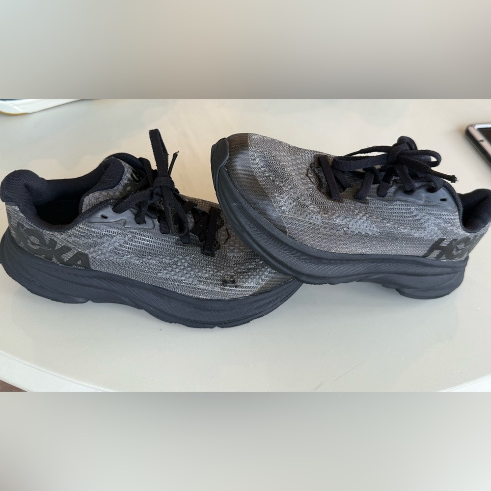 Gray and Black HOKA boys 3.5 Athletic Shoes